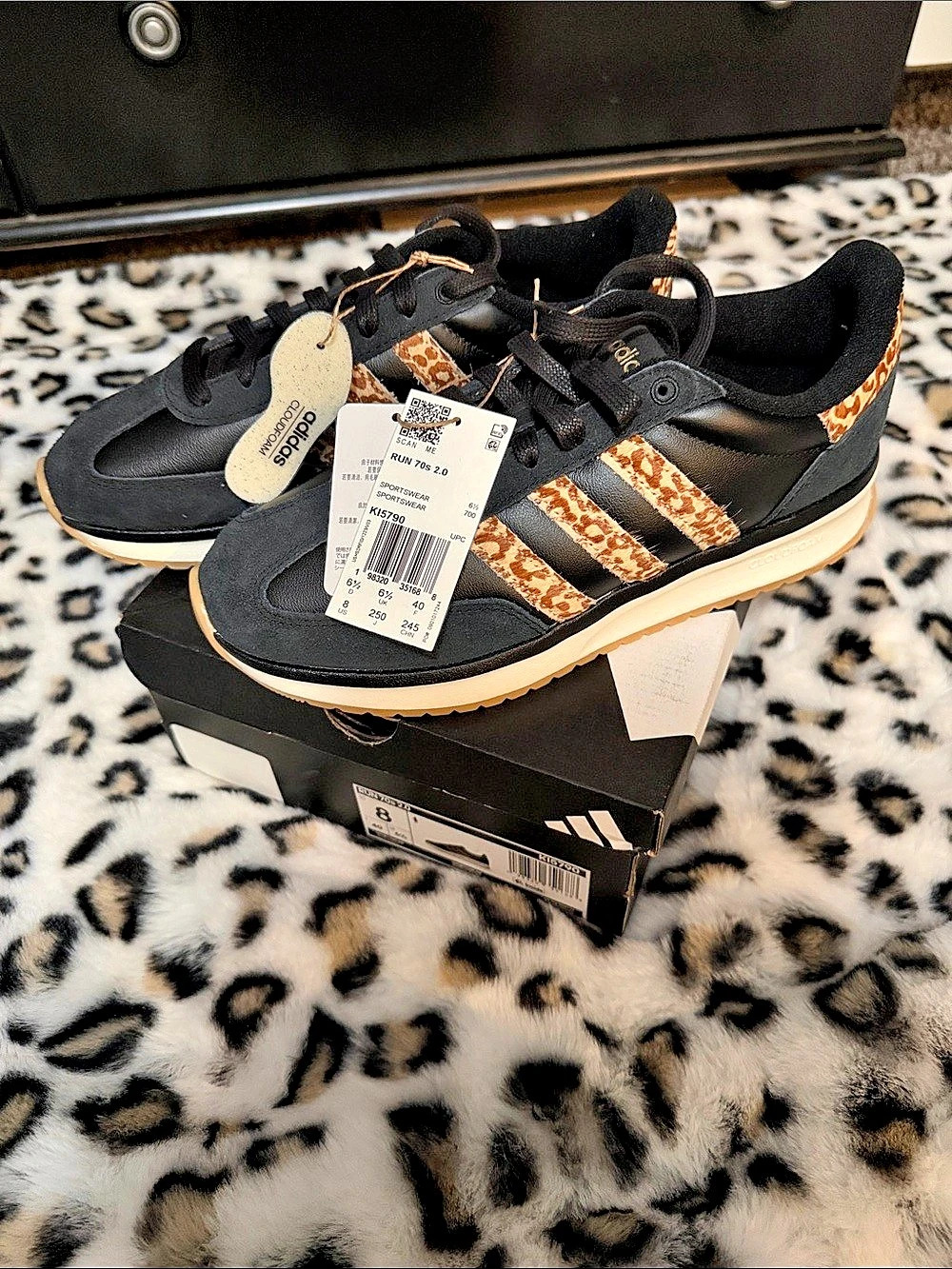 adidas Run 70s 2.0 Black Leopard Sneakers US 8 New with tags in box